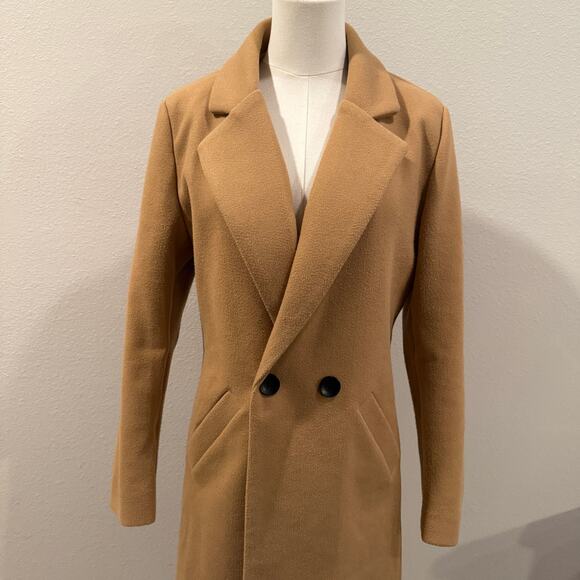 Camel Brown Wool Blend Long Coat Women Small Winter Outerwear Chic Fall Classic - Picture 4 of 6